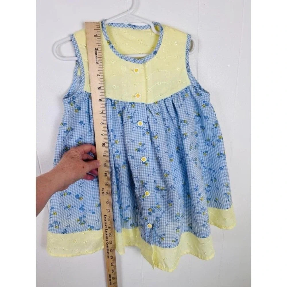 VTG 2000 Toddler Girls Handmade Size 2-3yrs Eyelet Floral Gingham‎ Sundress